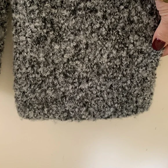 TWEEDS wool blend high neck bell sleeve 3 button sweater black gray SZ S cropped - Picture 3 of 7